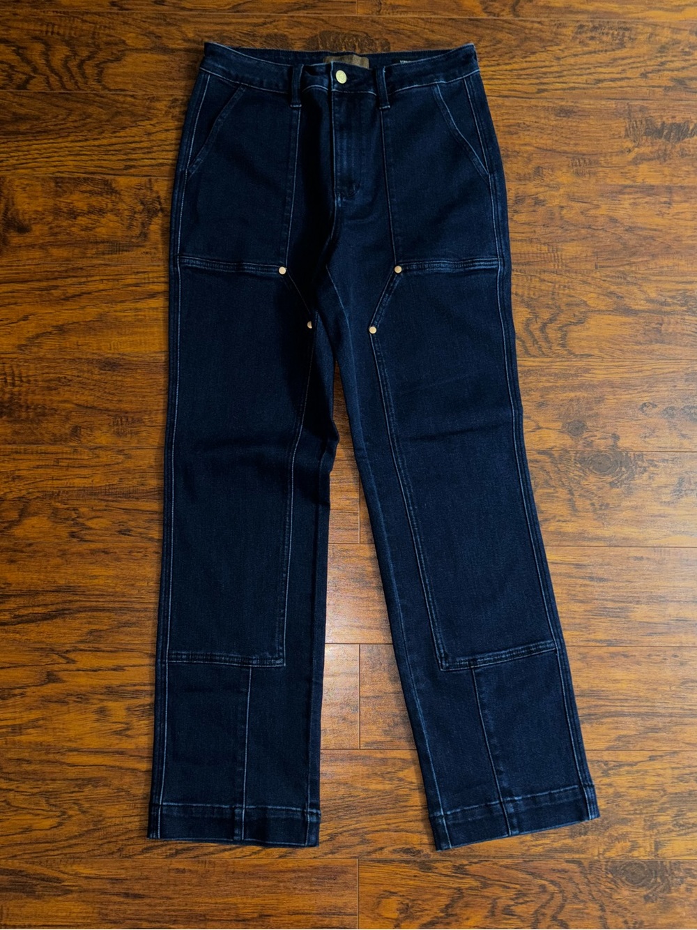 Judy Blue High-Rise Work Wear Knee Patch Straight Jeans Dark Wash Utility Denim - Picture 4 of 12